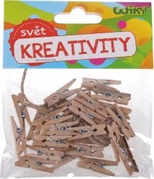 Træfarvede klemmer 3,5 cm med snor, 15 stk