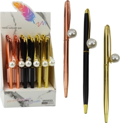 Metalkuglepen med automatisk twist og perleafslutning, blå blæk 1,0 mm