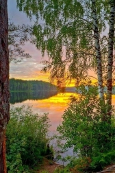 Diamantmaleri Solnedgang over søen 30x40 cm