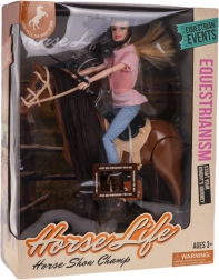 Dukke på hest med tilbehør