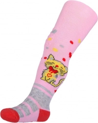 bomuldstrømpebukser New Baby med skridsikring og kat, lyserøde, str. 104–110