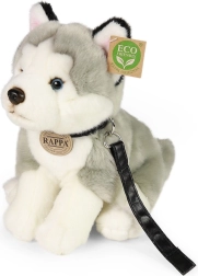 Plys Hund Husky med snor 28 cm fra Rappa