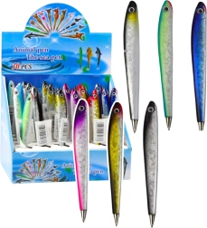 Kuglepen formet som en fisk med blå blæk