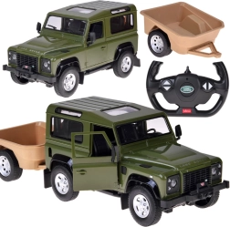 Rastar fjernstyret Land Rover Defender 1:14 med trailer – grøn
