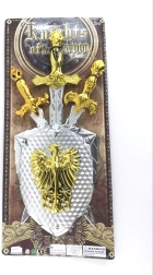 Sæt med sværd og skjold i blank sølvfinish