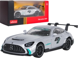 Mercedes-AMG GT2 RASTAR metalmodel i målestoksforholdet 1:43, sølvfarvet