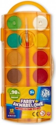 Astra vandfarver, 12 farver, Ø 23,5 mm, med pensel
