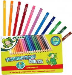 Trekantede farveblyanter DELTA, 24 farver, metalæske