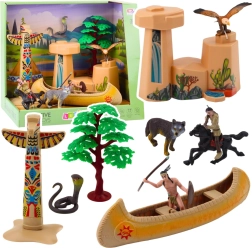 Indiansk sæt med kajak og totempæl