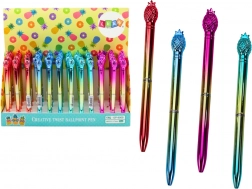 Kuglepen med ananas, guldfarvet, blå patron 0,7 mm