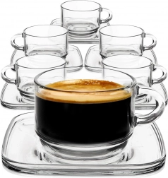 Glaskopper med kvadratiske underkopper 250 ml, sæt 6 stk