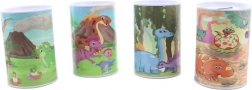 Met sparebøsse i metal med dinosaurusmotiv