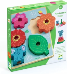 Træpuslespil og klistermærker Happy Djeco