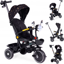 Børnetrehjuler med 360° drejesæde, styrestang og kaleche, sort, ECOTOYS