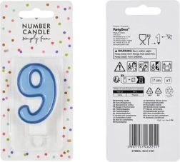 Blåt fødselsdagslys med tallet 9, 7 cm
