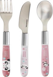 Metalt børnebestik EXOTIC ANIMALS, 3 stk., lyserød
