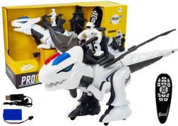 Interaktivt robotisk tyrannosaurus i hvid farve