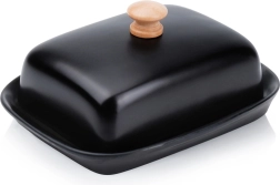 Keramisk sort smørboks med træknop Vilde