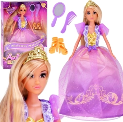 Dukkeprinsesse med langt hår i balkjole med tilbehør