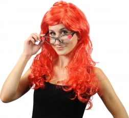 Rød lang karnevalsparyk med pandehår til voksne
