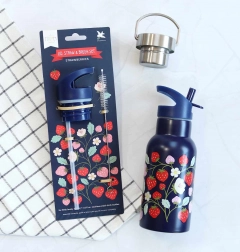 A Little Lovely Company sæt med låg, sugerør og børste til rustfri stålflaske 350 ml – Jordbær