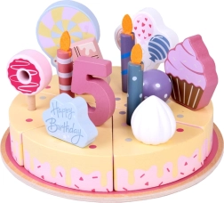 Træfødselsdagskage til at skære med dekorationer