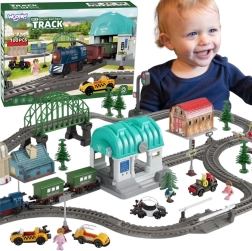 WOOPIE elektrisk togbane XXL med station og lille by, 108 dele