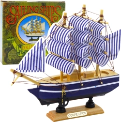 Dekorativ model af sejlbåd hvid-blå 16x15 cm