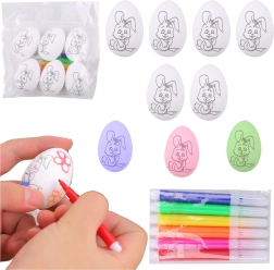 Påske-polystyrenæg til maling med kaninmønster, 6 stk med tuscher