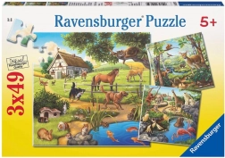 Puslespil RAVENSBURGER dyr i skoven, i ZOO og på gården 3×49 brikker