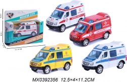 Metalmodel af politibil og ambulance med pull-back motor