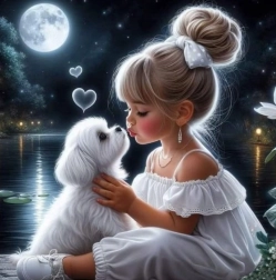 Diamantmaleri Pige med hund 30x40 cm