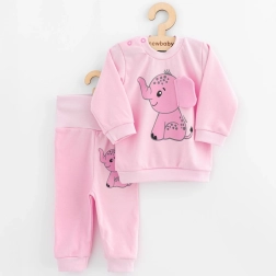 Baby-sæt T-shirt og bukser NEW BABY Happy Elephant rosa 62 (3–6 mdr.)
