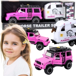 Rosa terrængående bil med trailer og hestefigur WOOPIE