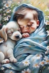 Diamantmosaik - Barn og hvalp