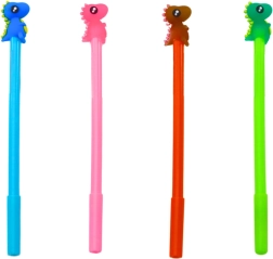 Dinosaur kuglepen med stop – sort blæk, mix pink/blå 0,5 mm