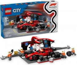 LEGO City F1 pit stop og mekanikere med FERRARI-monopost