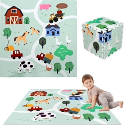 Legeunderlag af skum 90 × 90 cm – kraftige EVA-puslespil, 9 dele, HUMBI gård
