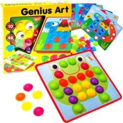 Kreativ mosaik med farvede knapper til børn