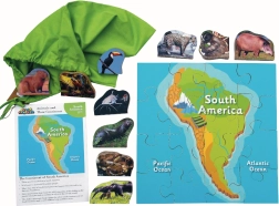 Træpuslespil Sydamerika og dens dyr - 16 brikker og 10 dyr