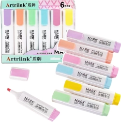 Pastelfarvede skoleoverstregningstuscher 6 stk.