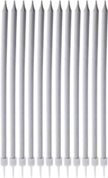 Lange sølvfarvede kagelys 14,5 cm, 12 stk.