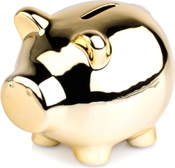 Keramisk gylden sparegris 11,5 × 9 cm