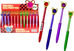 Kuglepen med musepynt og glitrende sten, blå patron 0,7 mm