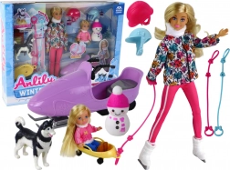 Dukke ANLILY vintersport med husky og snescooter