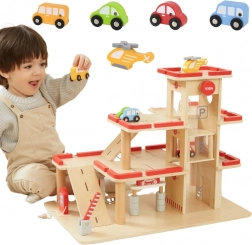 VIGA træ-parkeringsgarage med elevator og køretøjer