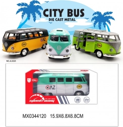 Mini metalbus med åbne døre og pullback-drev