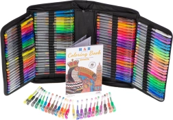 Farvede gelpenne i etui, 120 stk + 120 ekstra patroner