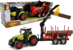 Traktor med skovtrailer og træ