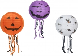 Papir Halloween-lampion kugle med frynser 30 cm, 3 motiver